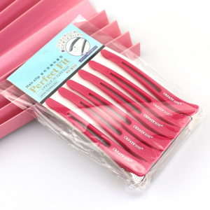 Зажим для волос парикмахерский с силиконовыми вставками, Набор 6 шт. РОЗОВЫЕ