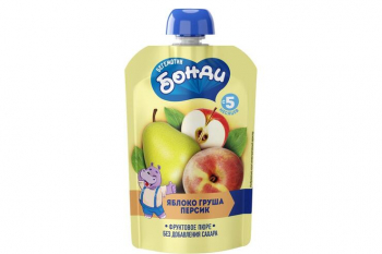 «Бегемотик Бонди», пюре фруктовое «Яблоко, груша и персик», 90 г