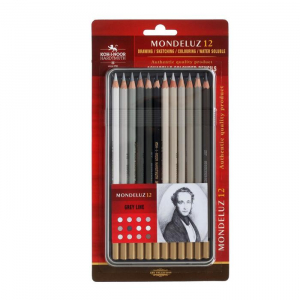 Карандаши цветные акварельные Koh-I-Noor Mondeluz 3722, 12 шт., серая гамма, в металлическом пенале в блистере
