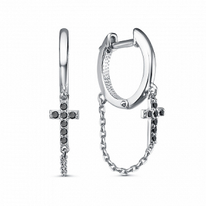 Серьги с фианитом родированные серебро 925*