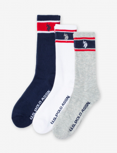 MENS 3PK SIGNATURE STRIPE ASSORTED CREW SOCKS