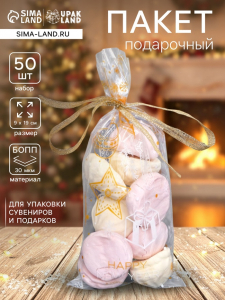 Пакет фасовочный новогодний БОПП, с новогодним рисунком «Открытка с подарком», 9?19 см