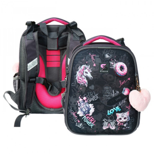 Рюкзак каркасный школьный 38?30?16 см, эргономичная спинка, Stavia «Единорог», серый