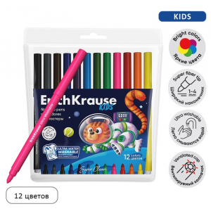 Фломастеры 12 цветов ErichKrause «Kids Space Animals» МИКС