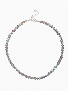 Чокер из бисера «Хрусталь» бензиновый в серебре, 37 см + 5 см доп, цепочка