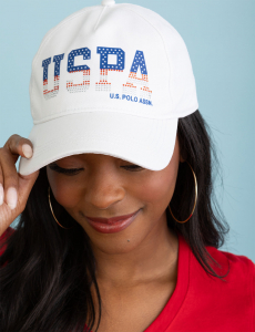 WOMENS RED WHITE AND BLUE USPA RHINESTONE HAT