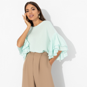 Блуза из вискозы с воланами, Молниеносная влюбленность (mint)