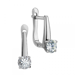 Серьги с фианитом родированные серебро 925*