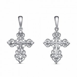 Крест с фианитом родированный серебро 925*