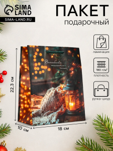 Пакет подарочный новогодний ламинированный, «Уют», 18?10?22.3 см