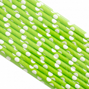 Трубочки / Палочки бумажные Салатовая в Белый горох 200*6 мм, 25 шт