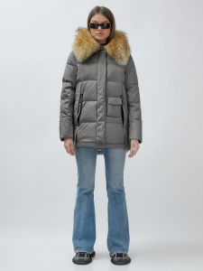 Куртка женская зимняя с мехом енот премиум класса серого цвета 3215Sr