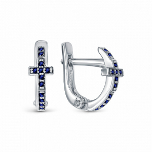 Серьги с фианитом родированные серебро 925*