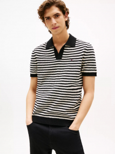 Short-Sleeve Stripe Polo Sweater