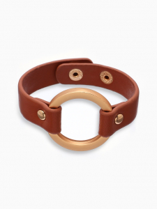 Браслет кожа «Помпеи» заклёпки, коричневый в золоте, 21 см
