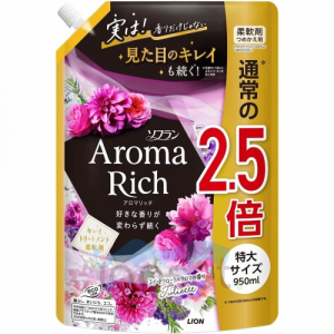 Lion Aroma Rich Juliette Ополаскиватель для белья дезодорирующий с натуральными ароматическими маслами, смородина, жасмин, ваниль, мягкая упаковка, 950 мл