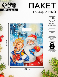 Пакет «Дед Мороз и Снегурочка», полиэтиленовый с вырубной ручкой, 31?40 см