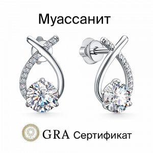 Серьги с муассанитом родированные серебро 925*