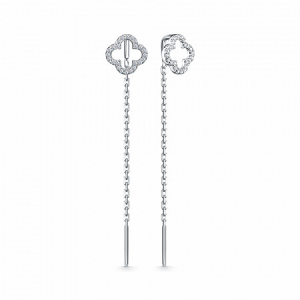 Серьги с фианитом родированные серебро 925*