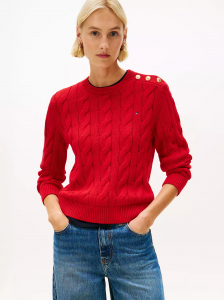 Gold-Button Cable Knit Sweater