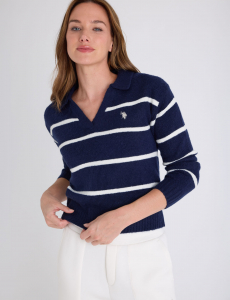 JOHNNY COLLAR THIN STRIPE SWEATER