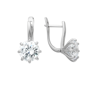 Серьги с фианитом родированные серебро 925*