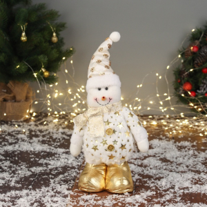 Игрушка мягкая «Снеговик в костюме со звёздами» 36?19 см, золотисто-белый