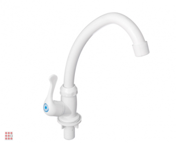 Кран для холодной воды, однорычажный, белый, пластик