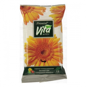 Premial Vita Active Влажные салфетки освежающие с экстрактом календулы 15 шт