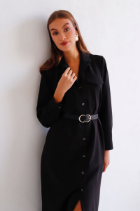 9123 Платье-рубашка с английским воротником чёрное (остаток: 42, 44)