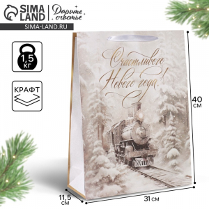 Пакет подарочный новогодний крафтовый «С Новым годом», L 31?40?11.5 см