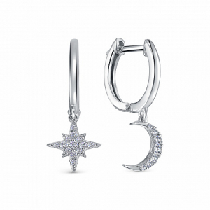 Серьги с фианитом родированные серебро 925*