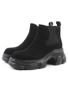 01-H23B-40B BLACK Ботинки демисезонные женские (натуральная замша, байка)