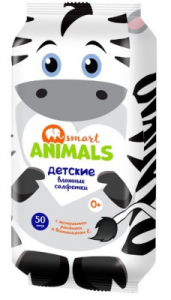 Влажные салфетки Smart animals №50 детские с ромашкой и витамином Е mix