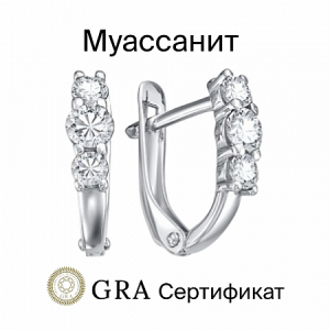 Серьги с муассанитом родированные серебро 925*