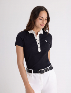 CONTRAST SNAP RIBBED POLO SHIRT