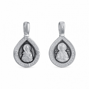 Образ (БМ Семистрельная/Свт.Николай) из серебра частичное чернение литье