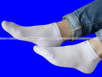 5 ПАР - ЮстаТекс носки женские 2с19 спортивные сетка укороченные Белые - 5 ПАР