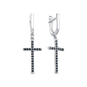 Серьги с фианитом родированные серебро 925*