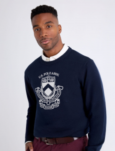 EMBROIDERED CREST CREW NECK SWEATER