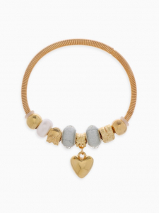 Браслет с шармами «Марджери» сердце, жемчуг, серебристо-белый в розовом золоте, d=6.5 см