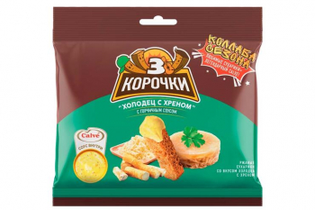 «3 Корочки», сухарики со вкусом холодца с хреном и горчичным соусом «Calve», 85 г