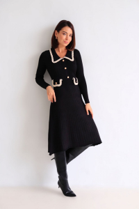 16256 Платье вязаное чёрное с воротничком