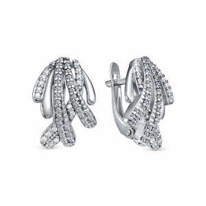 Серьги с фианитом родированные серебро 925*