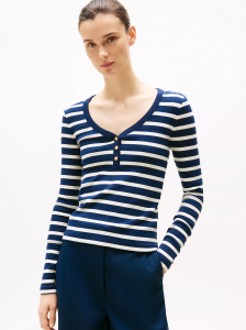 Slim Fit Gold-Button Scoop Neck Henley
