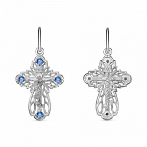 Крест с фианитом родированный серебро 925*