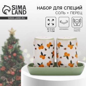 Солонка и перечница новогодние «Апельсины», 12?6.5?7 см, ручная работа