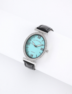 LADIES BLACK EMBOSSED STRAP WATCH