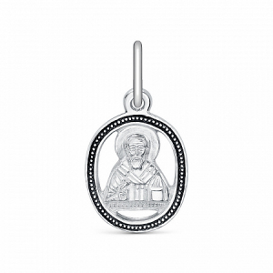 005к Образ (Свт.Николай) из серебра частичное чернение литье круглый