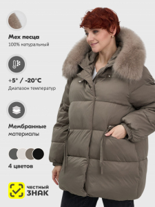 Куртка зимняя женская с мехом и капюшоном тренд коричневого цвета 7639K